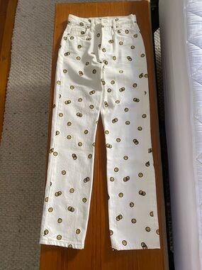 Reformation Mixed Emotions High Rise Straight Jeans, Smiley Face Detail size 24